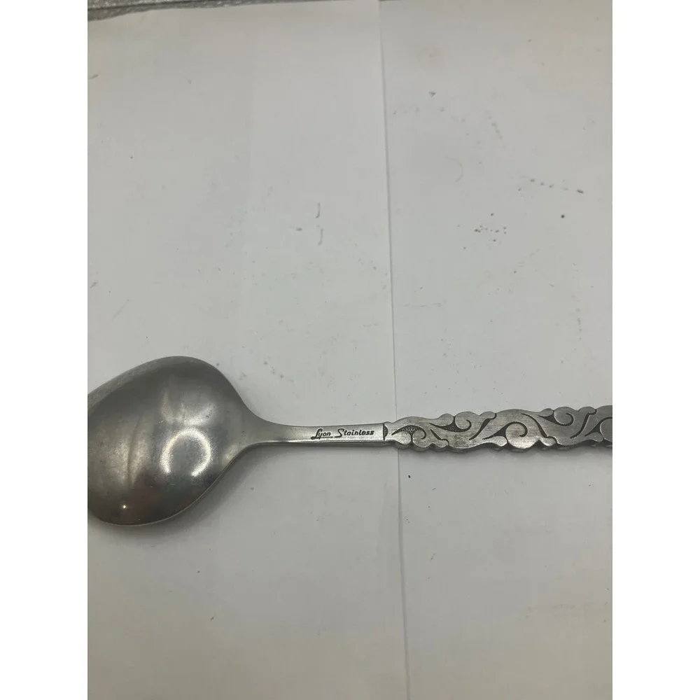 Lyon Stainless Ornate Scroll Serving Spoon Or Ladle Silver Tone Elegant Design